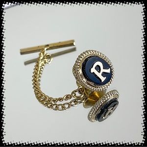 💕Beautiful Vintage Monogram R Tie Tack Gold Tone & Black💕